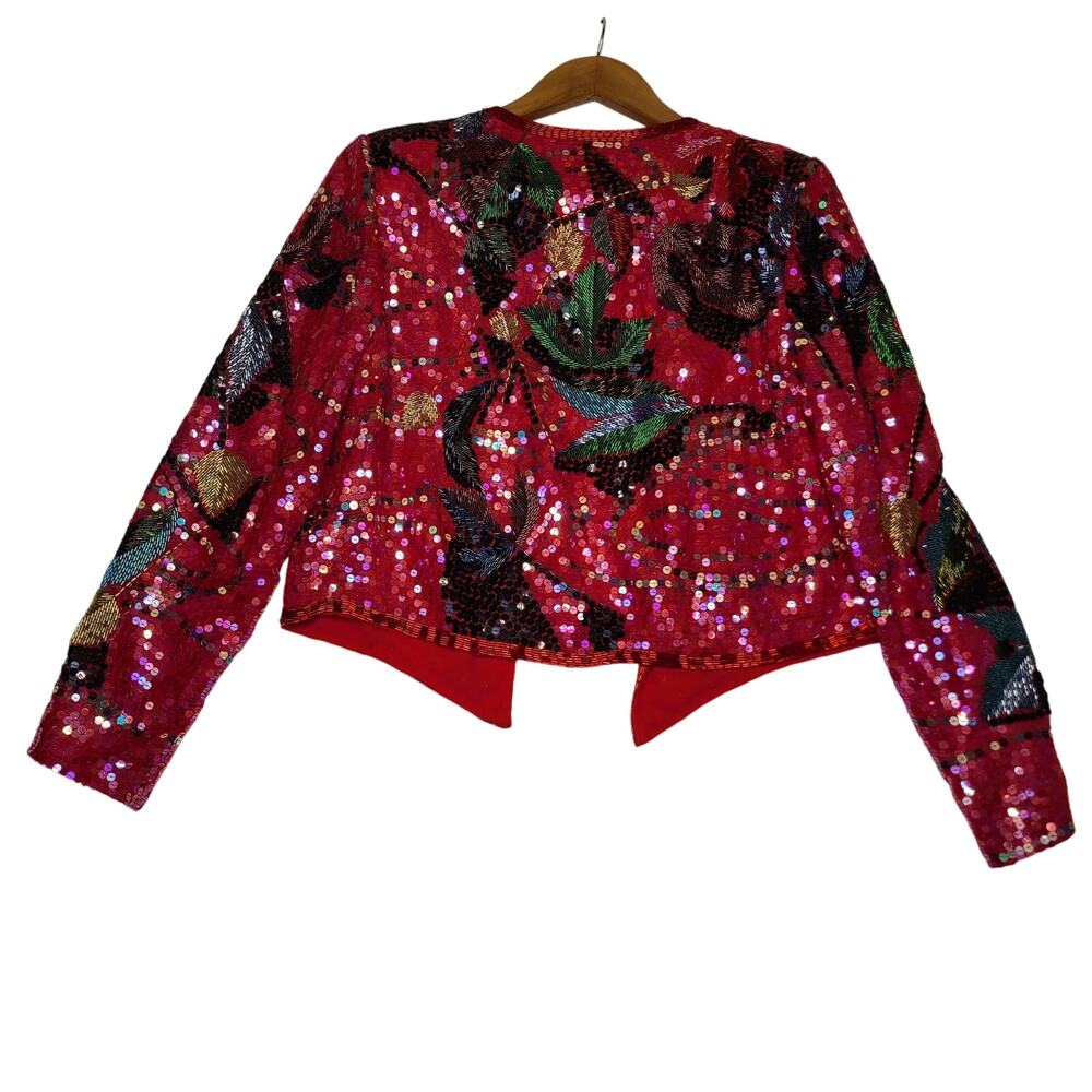 Vintage Neiman Marcus Jack Bryan Sequin Beaded Jacket Red Multicolor Size 10 - Picture 2 of 10